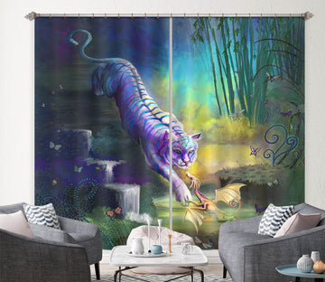 3D White Tiger 123 Rose Catherine Khan Curtain Curtains Drapes Curtains AJ Creativity Home 