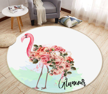 3D Flower Flamingo 29067 Round Non Slip Rug Mat
