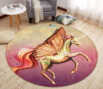 3D Butterfly Unicorn 83155 Rose Catherine Khan Rug Round Non Slip Rug Mat