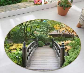 3D Forest Bridge 72254 Round Non Slip Rug Mat