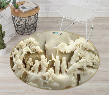 3D White Jade Carving 81015 Round Non Slip Rug Mat