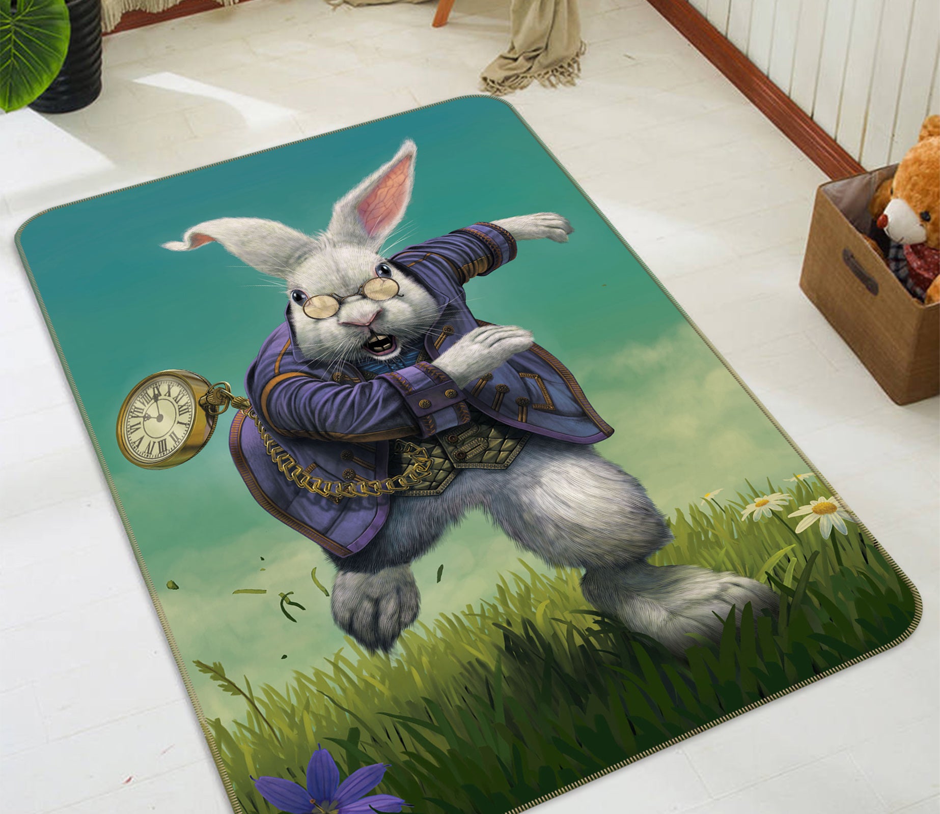 3D Pocket Watch Rabbit 84275 Vincent Hie Rug Non Slip Rug Mat