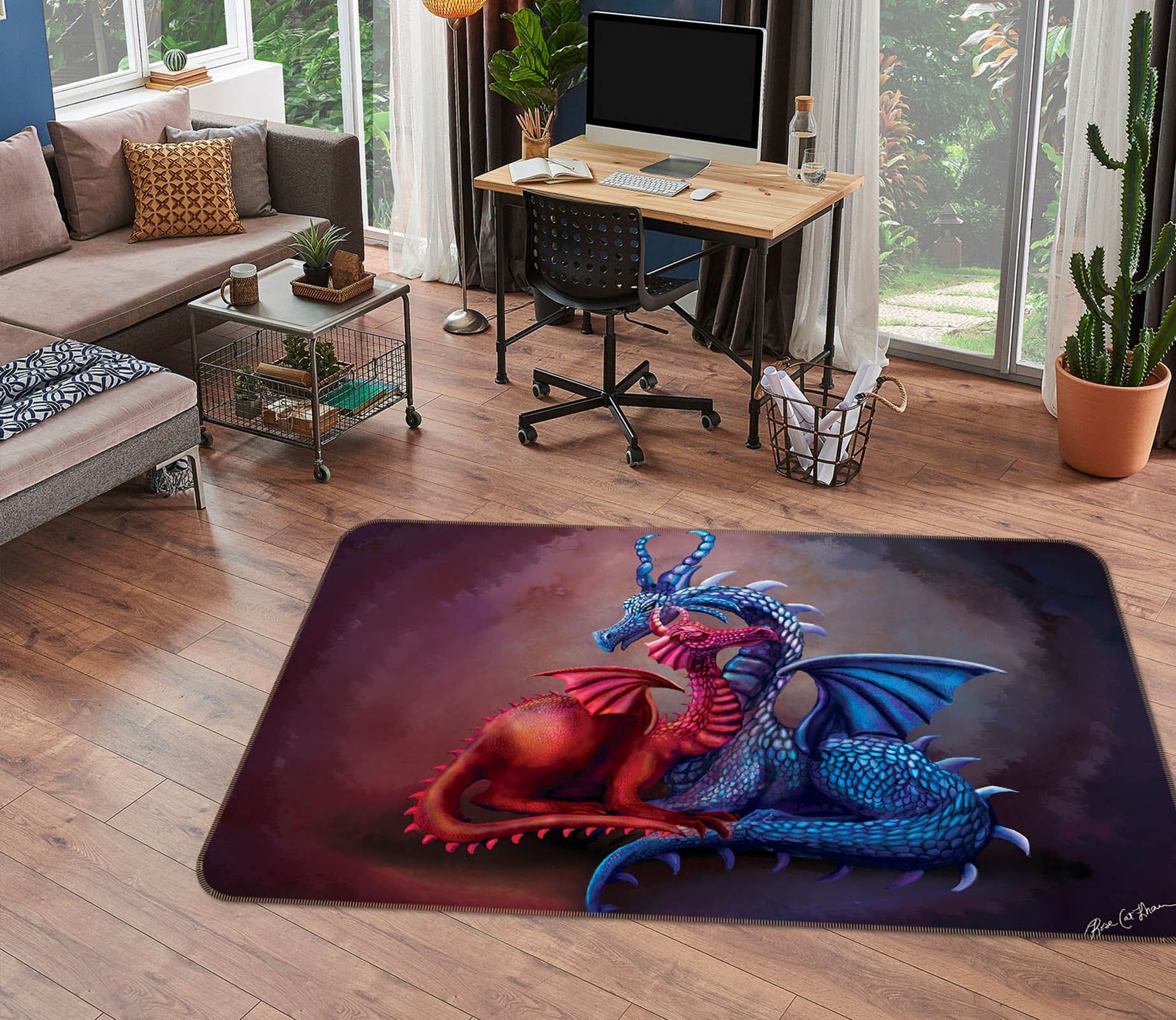 3D Two Snakes 3004 Rose Catherine Khan Rug Non Slip Rug Mat Mat AJ Creativity Home 