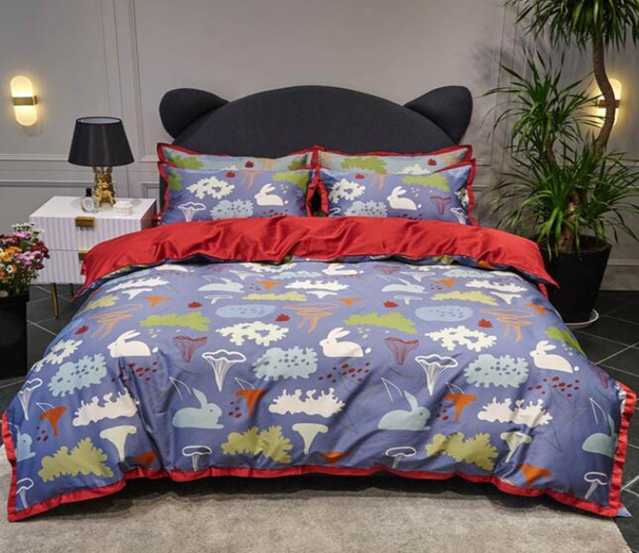 3D Purple White Rabbit 7076 Bed Pillowcases Quilt