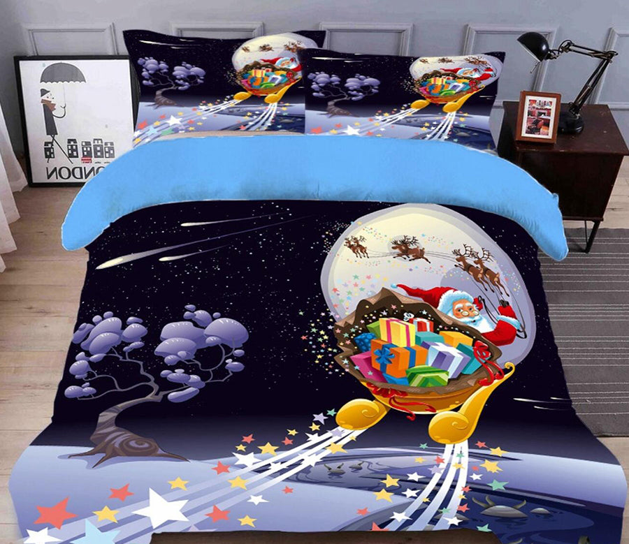 3D Moon Santa Gift 45154 Christmas Quilt Duvet Cover Xmas Bed Pillowcases