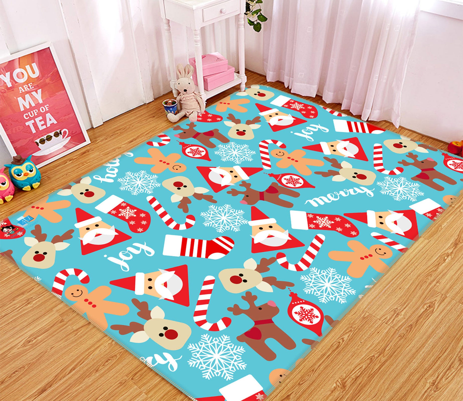 3D Santa Deer 54237 Christmas Non Slip Rug Mat Xmas