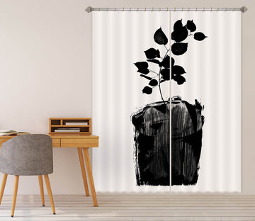 3D Black Leaves Growing 1106 Boris Draschoff Curtain Curtains Drapes Curtains AJ Creativity Home 