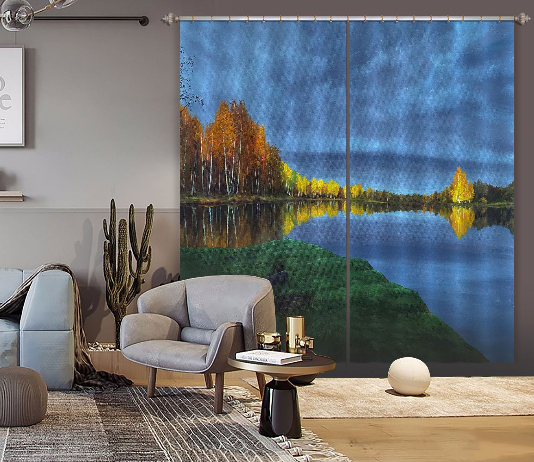 3D Woods Lake Grass 9759 Marina Zotova Curtain Curtains Drapes