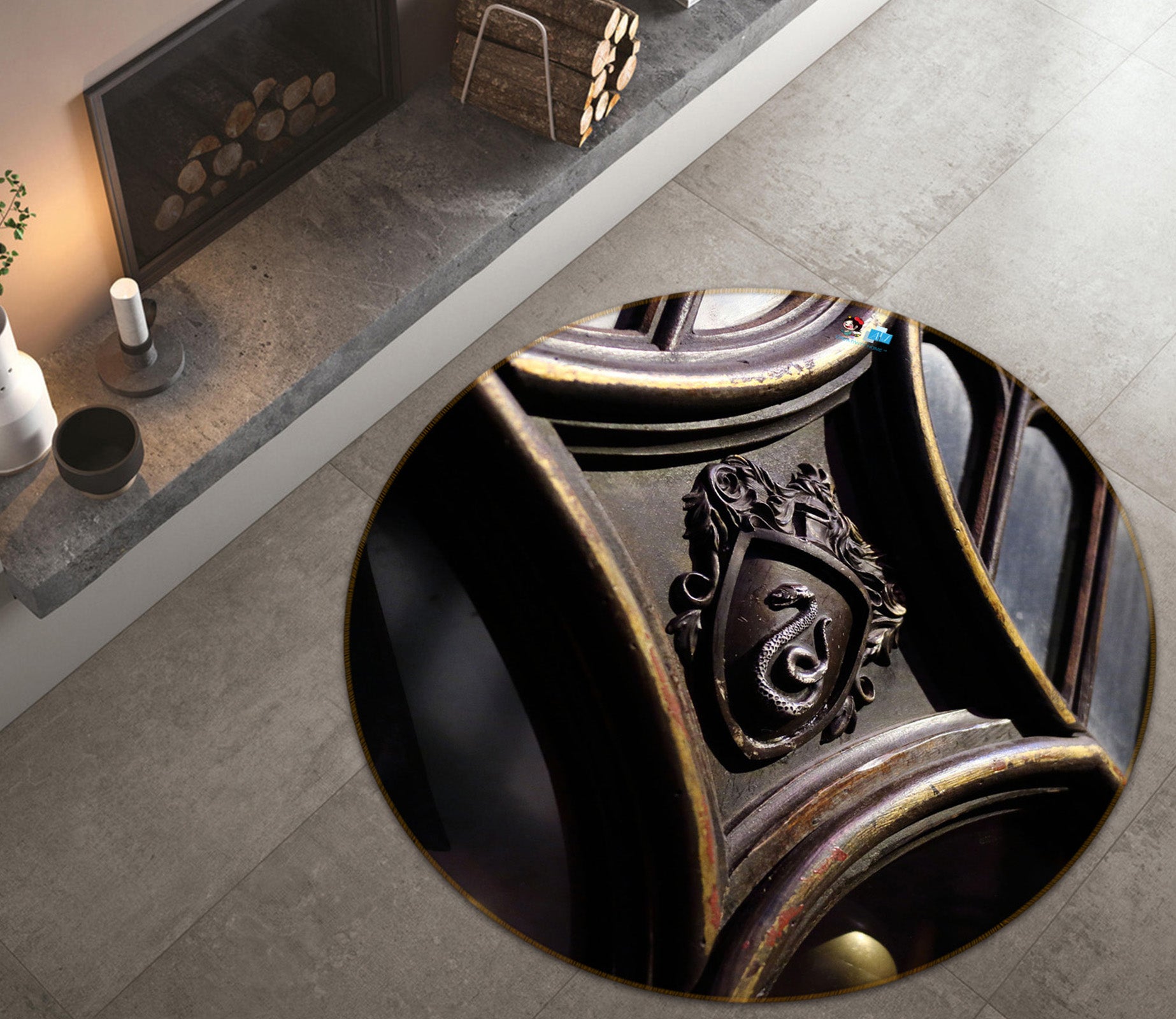 3D Wood Carving Pattern 72131 Round Non Slip Rug Mat