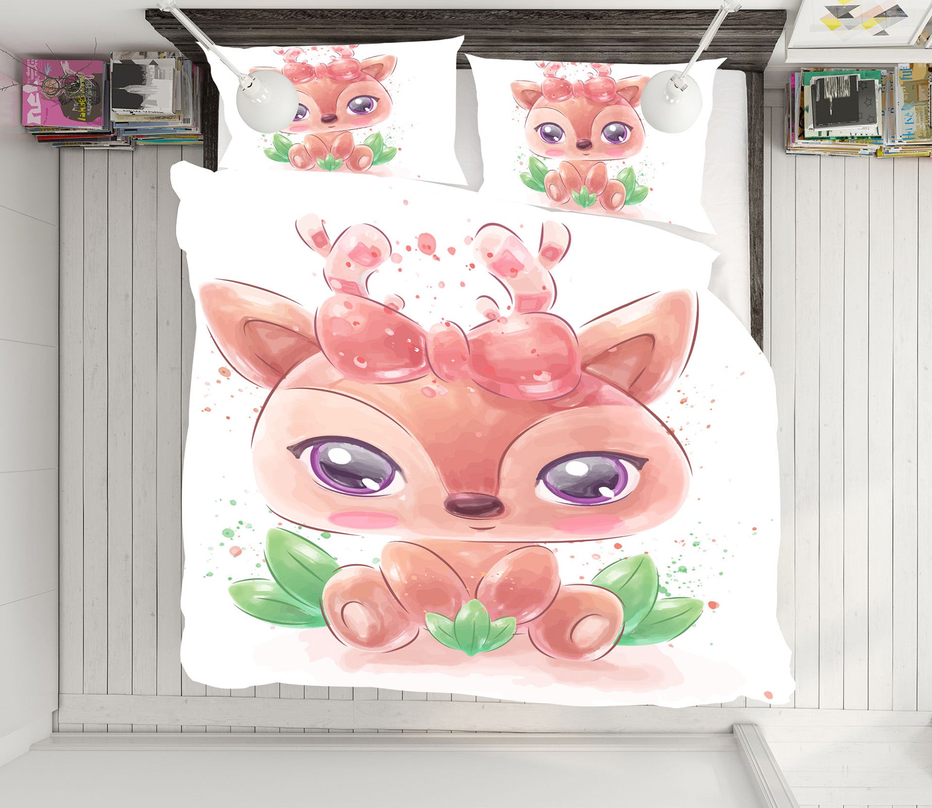 3D Cartoon Cute Deer 59040 Bed Pillowcases Quilt