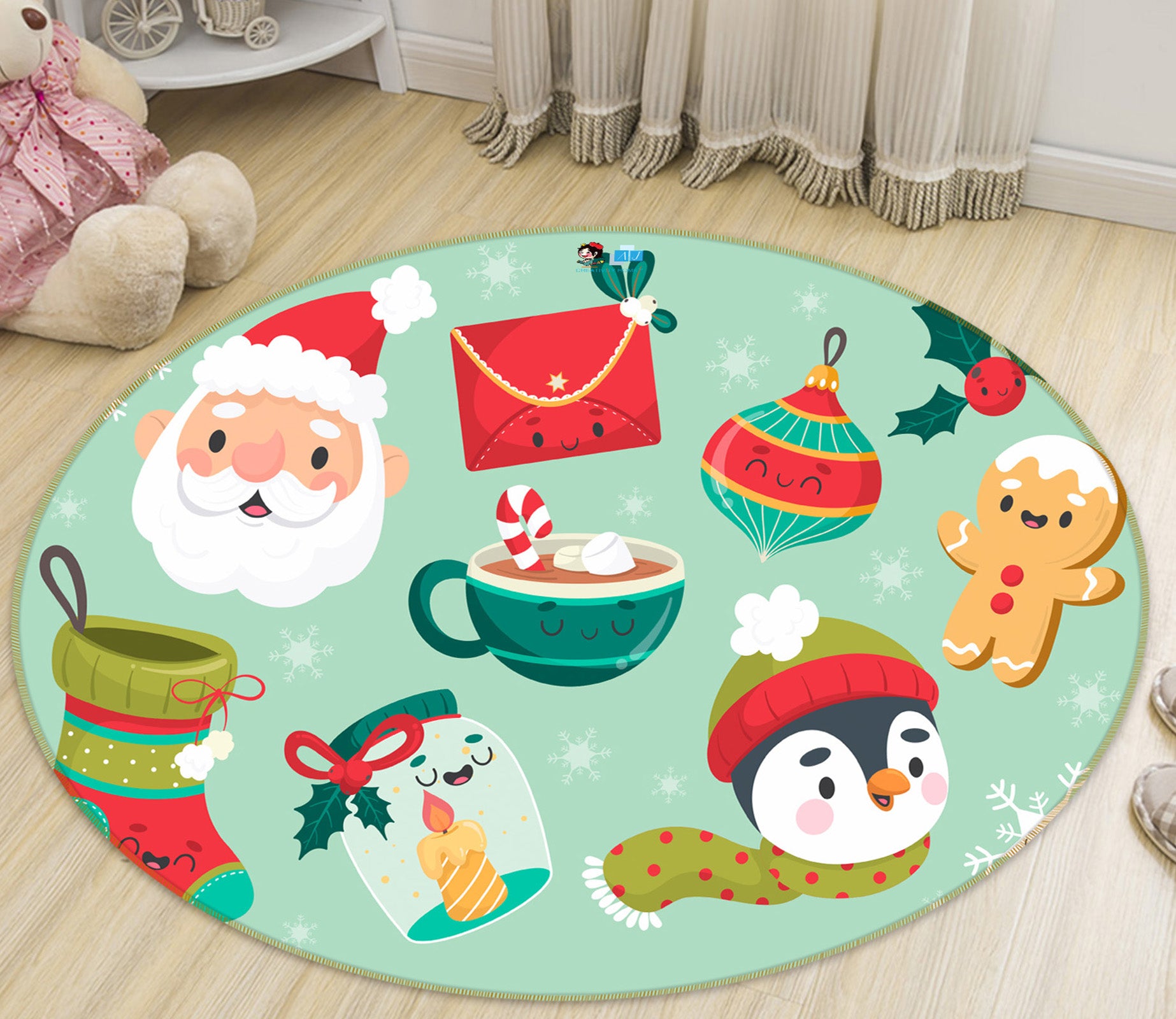 3D Christmas Pattern 81136 Round Non Slip Rug Mat