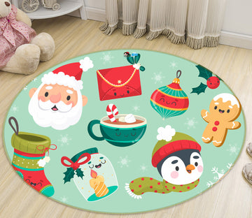 3D Christmas Pattern 81136 Round Non Slip Rug Mat