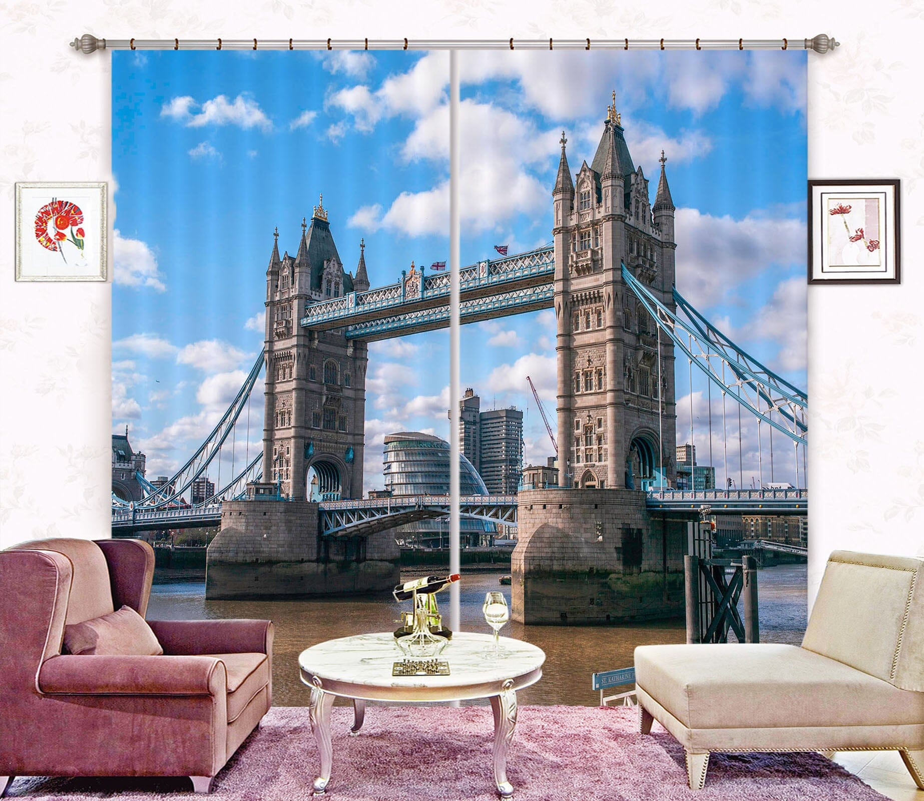 3D River Bridge 202 Assaf Frank Curtain Curtains Drapes Curtains AJ Creativity Home 