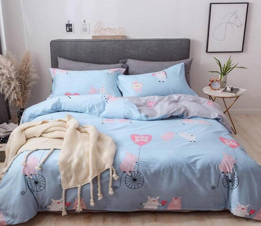3D Pig Love Balloon 5003 Bed Pillowcases Quilt