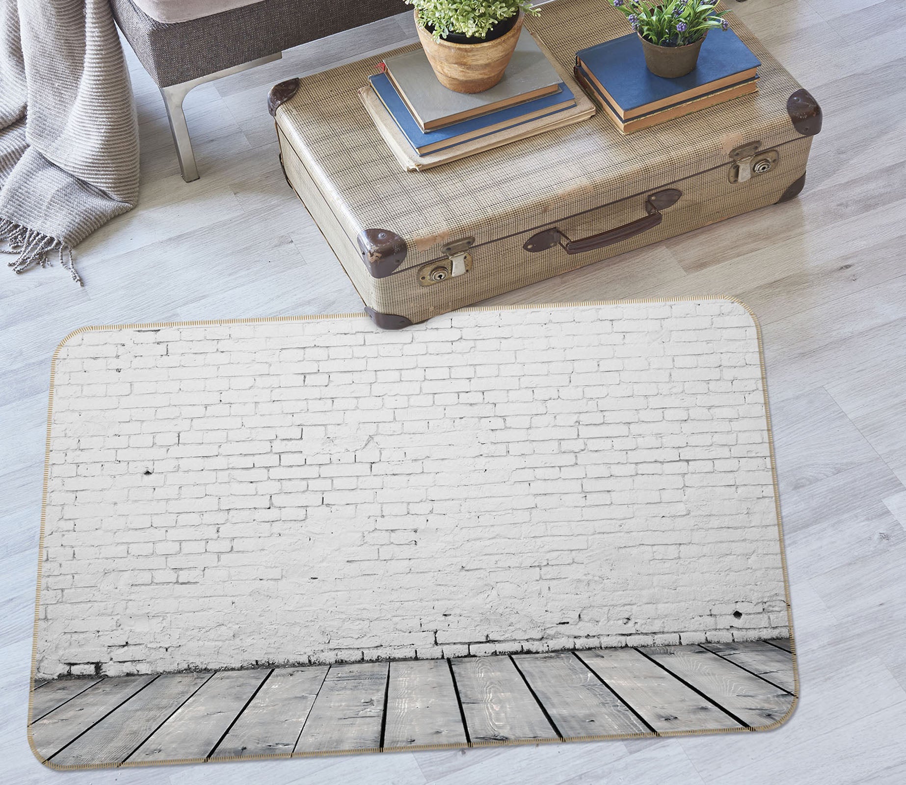 3D White Brick Wall 36192 Non Slip Rug Mat