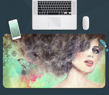 3D Girl With Curly Hair 17103 Desk Mat