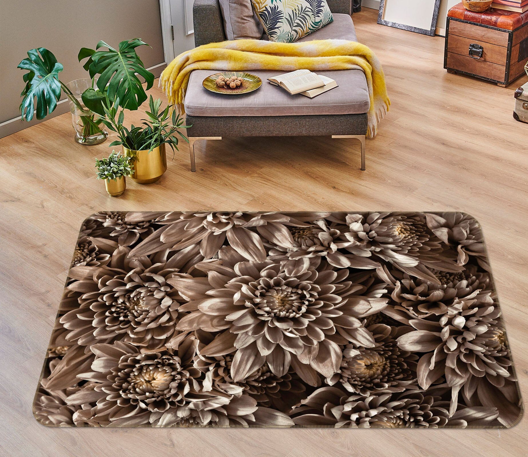 3D Withered Chrysanthemum 3009 Assaf Frank Rug Non Slip Rug Mat Mat AJ Creativity Home 
