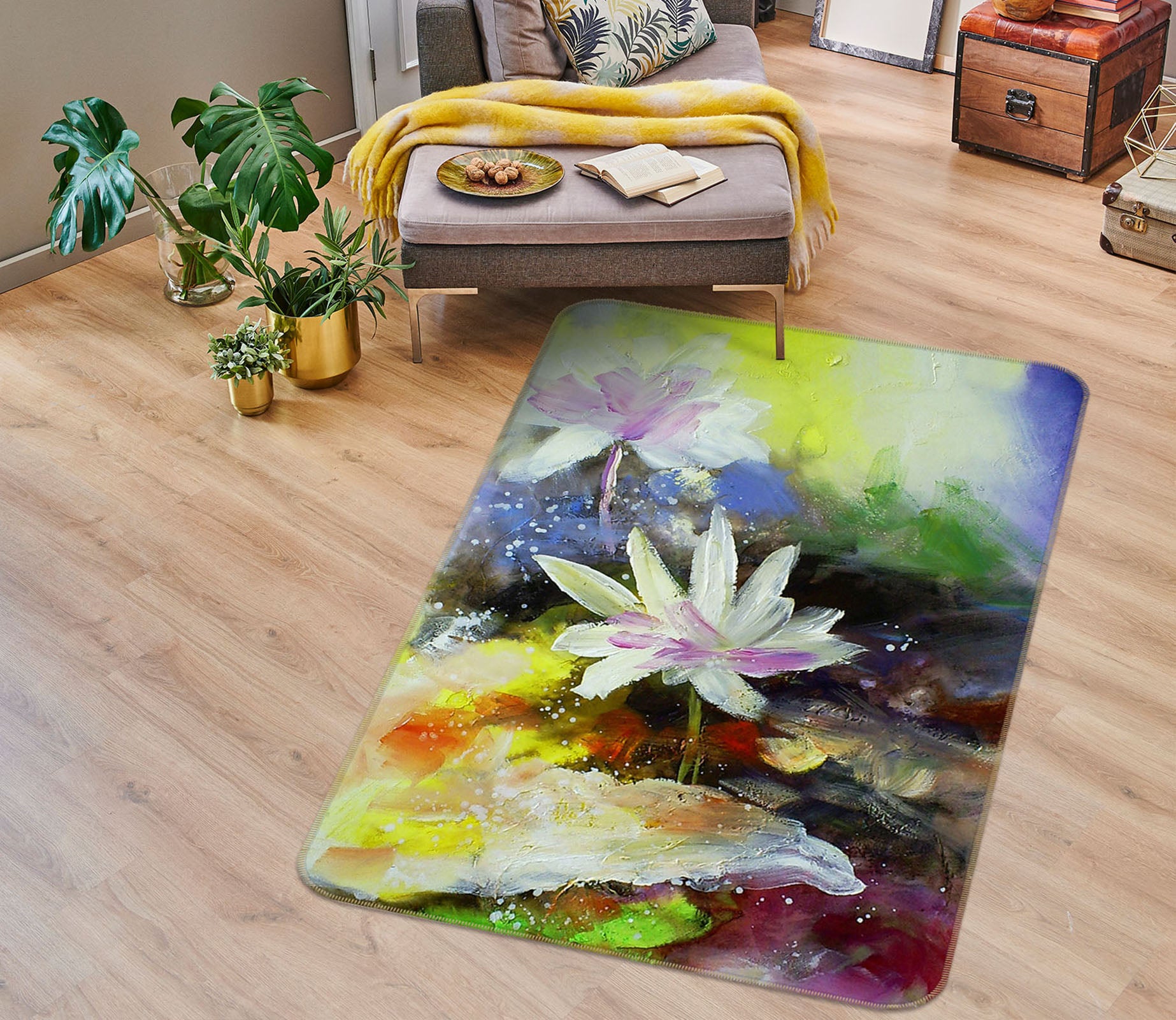 3D Lotus Pattern 32170 Non Slip Rug Mat