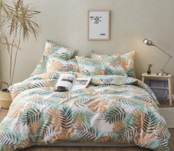 3D Brown Green Leaves 15181 Bed Pillowcases Quilt