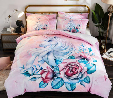 3D Unicorn Rose Flower 2165 Bed Pillowcases Quilt