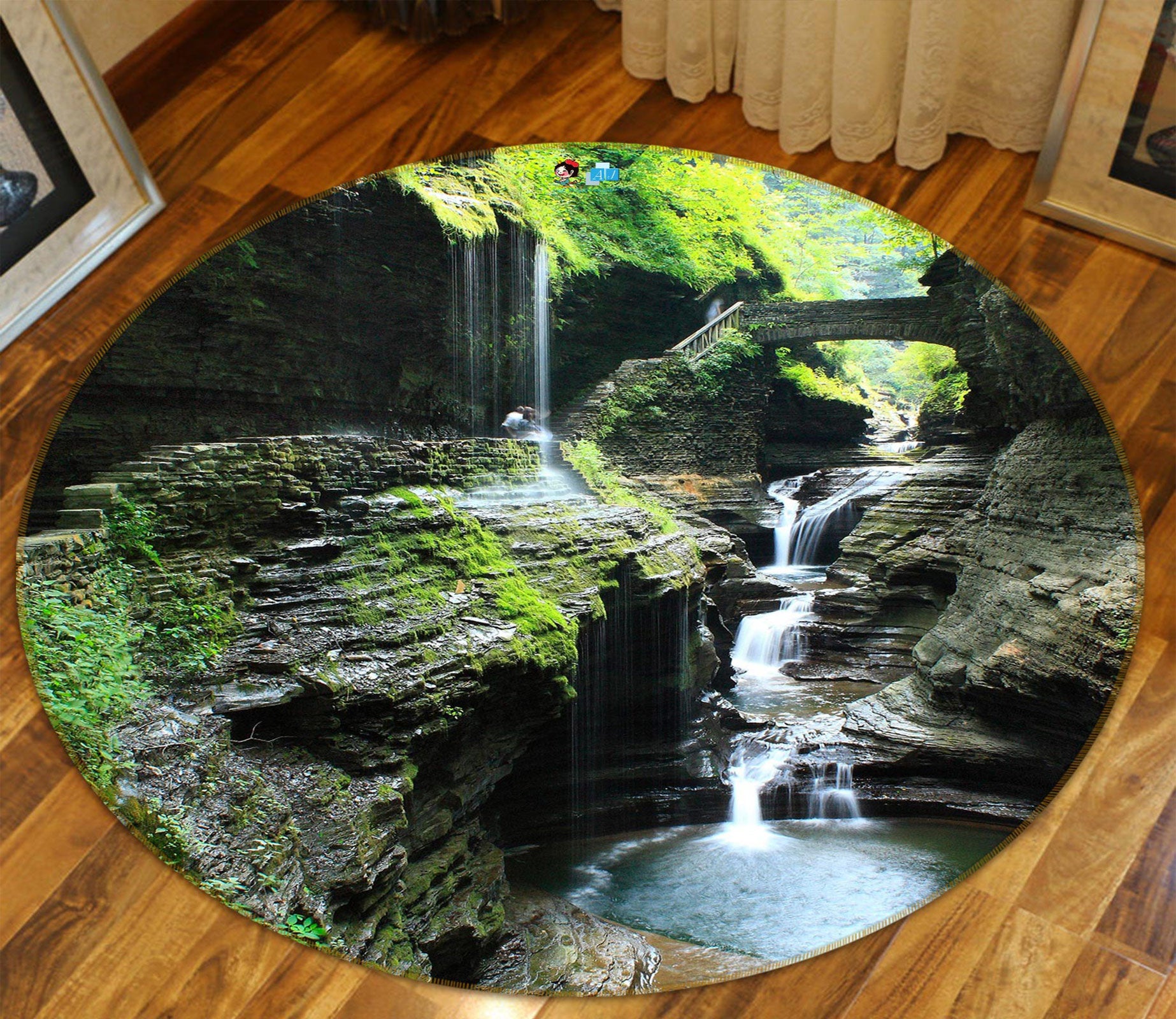 3D Waterfall Stone 80240 Round Non Slip Rug Mat