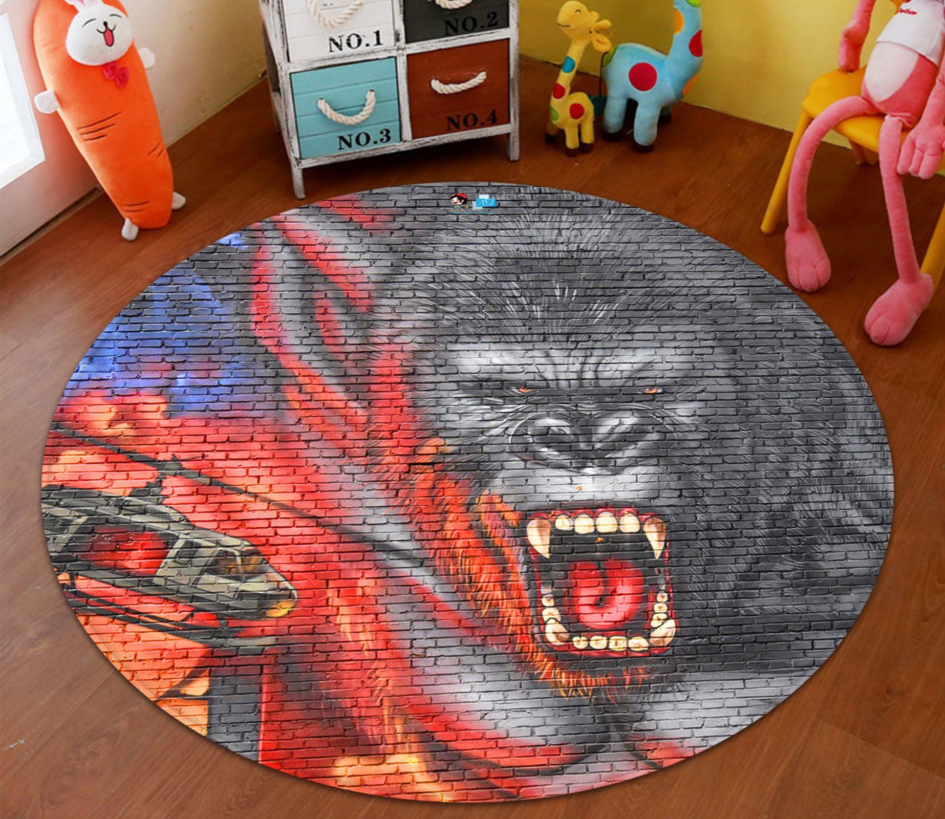 3D Chimpanzee 394 Round Non Slip Rug Mat Mat AJ Creativity Home 