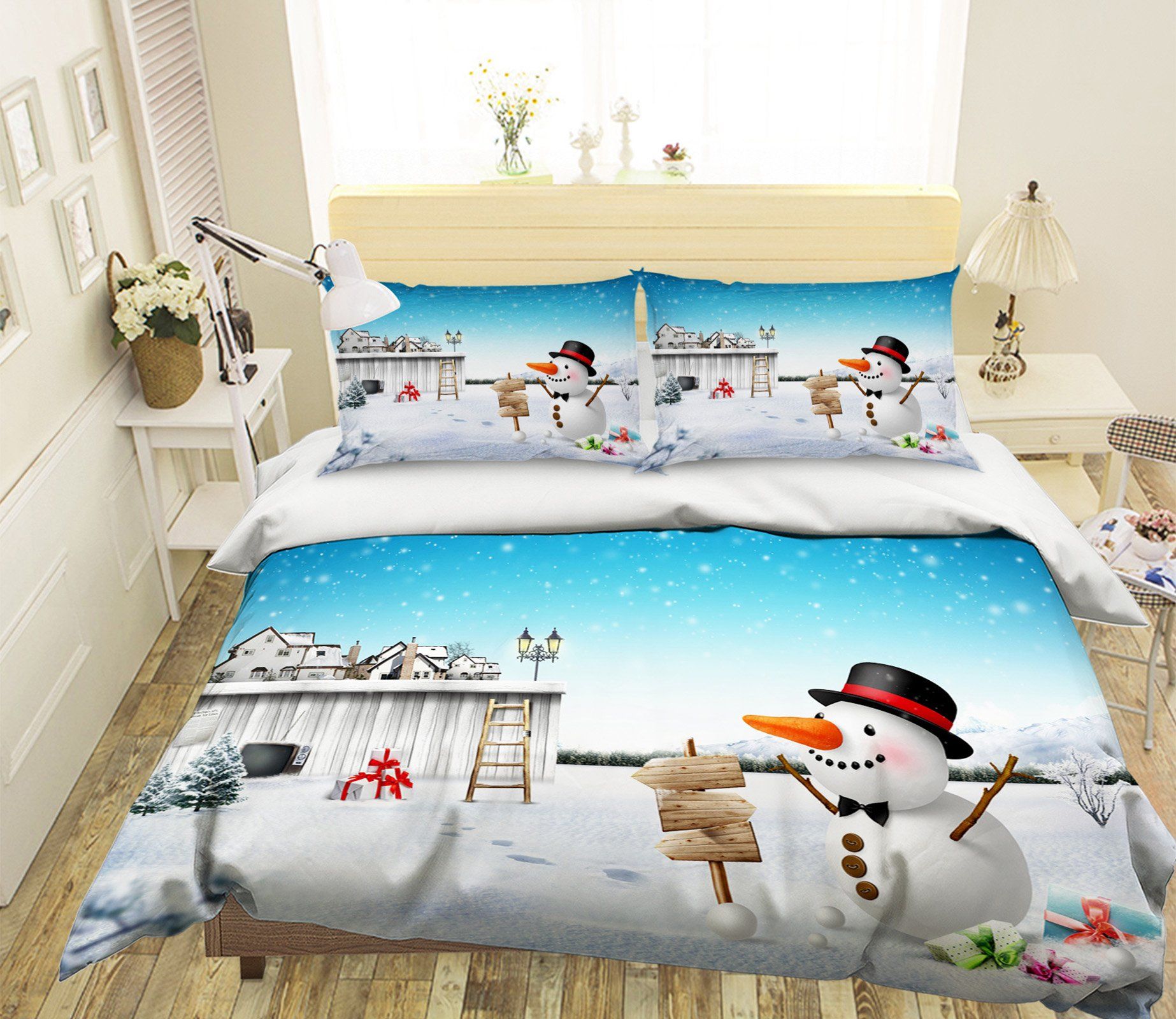 3D Christmas Heap Snowman 3 Bed Pillowcases Quilt Quiet Covers AJ Creativity Home 