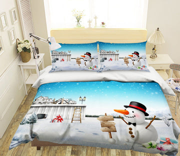 3D Christmas Heap Snowman 3 Bed Pillowcases Quilt Quiet Covers AJ Creativity Home 