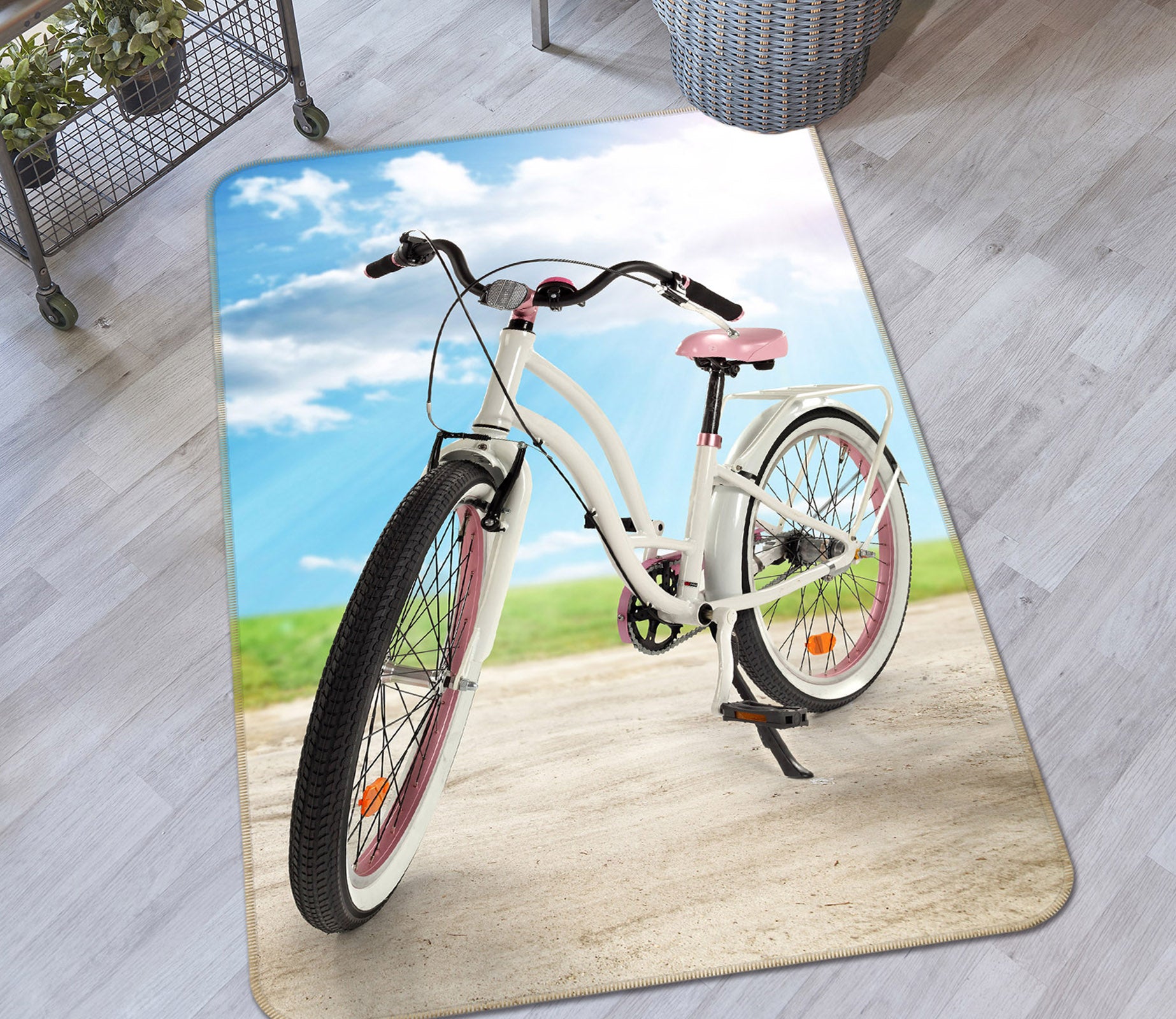3D White Bicycle 42037 Vehicle Non Slip Rug Mat