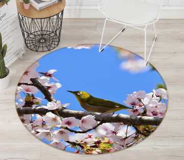 3D Flower Branch Bird 81270 Animal Round Non Slip Rug Mat