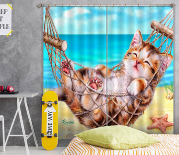 3D Beach Cat 9013 Kayomi Harai Curtain Curtains Drapes