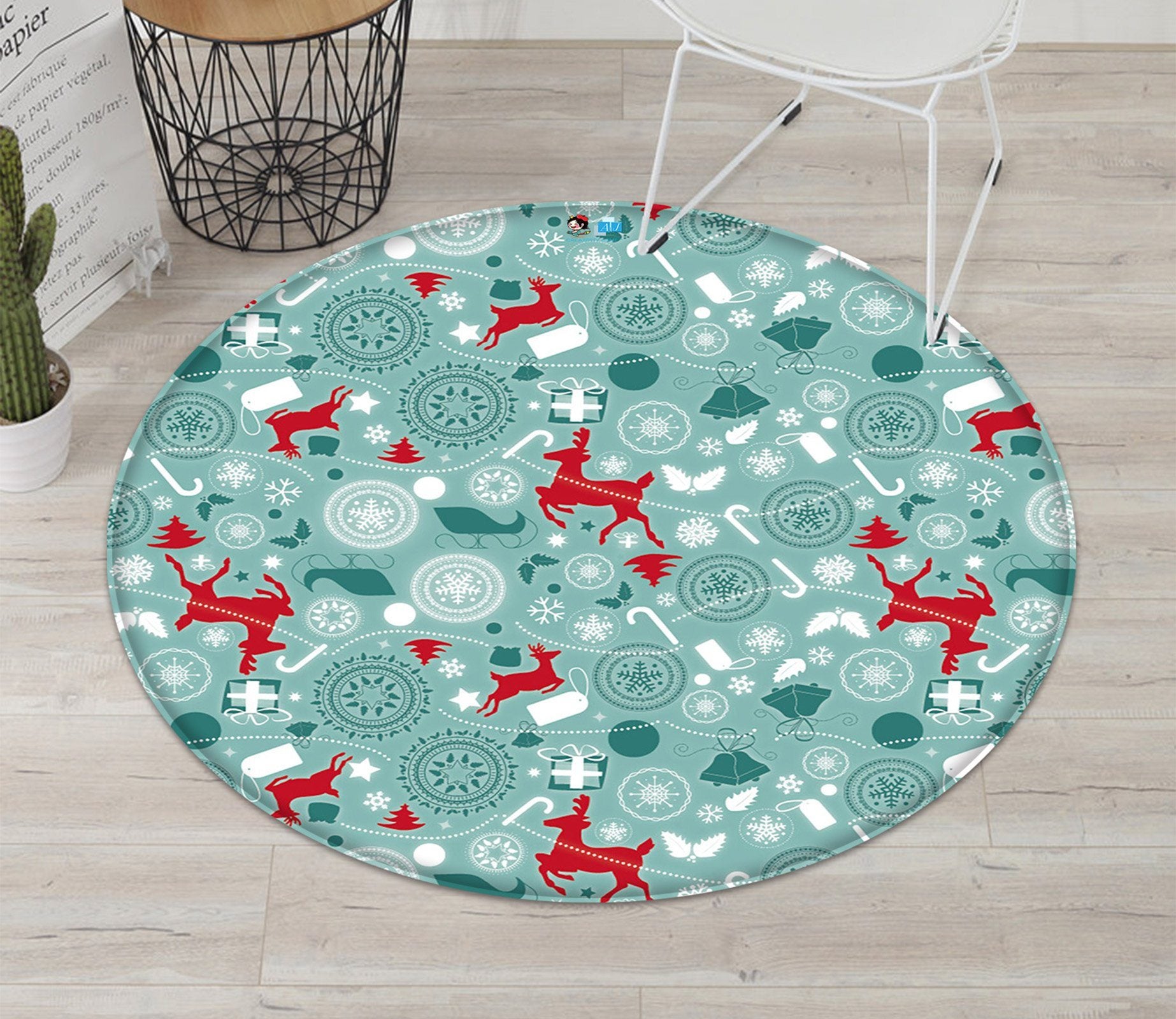 3D Gift Box Deer Pattern 087 Round Non Slip Rug Mat Mat AJ Creativity Home 