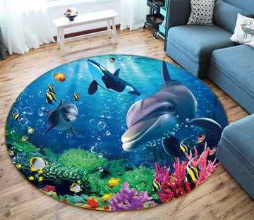 3D Sea Fish Dolphin 72219 Round Non Slip Rug Mat