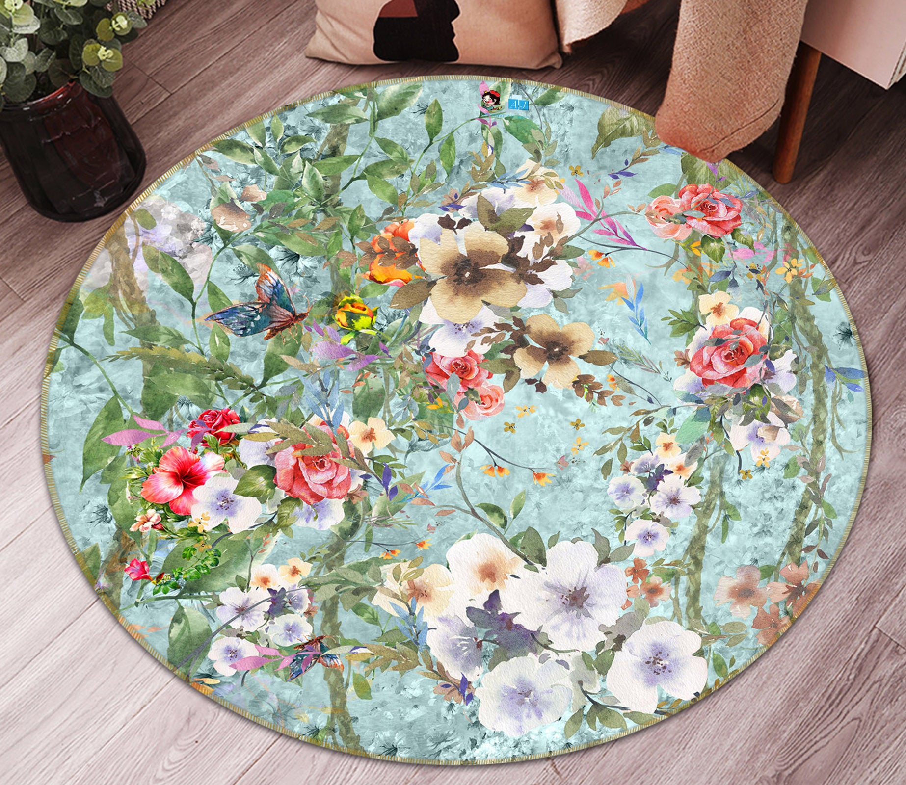 3D Flowers 71248 Round Non Slip Rug Mat