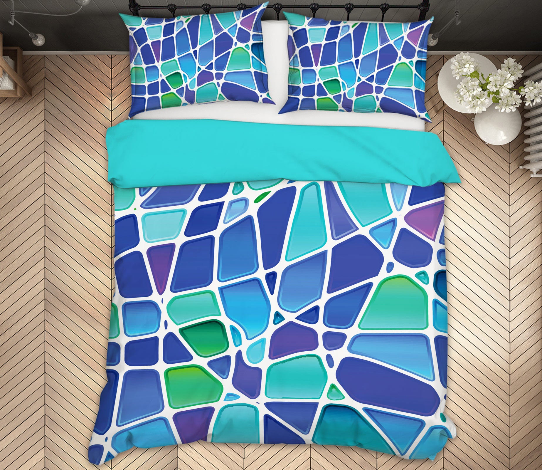 3D Blue Block 13195 Bed Pillowcases Quilt