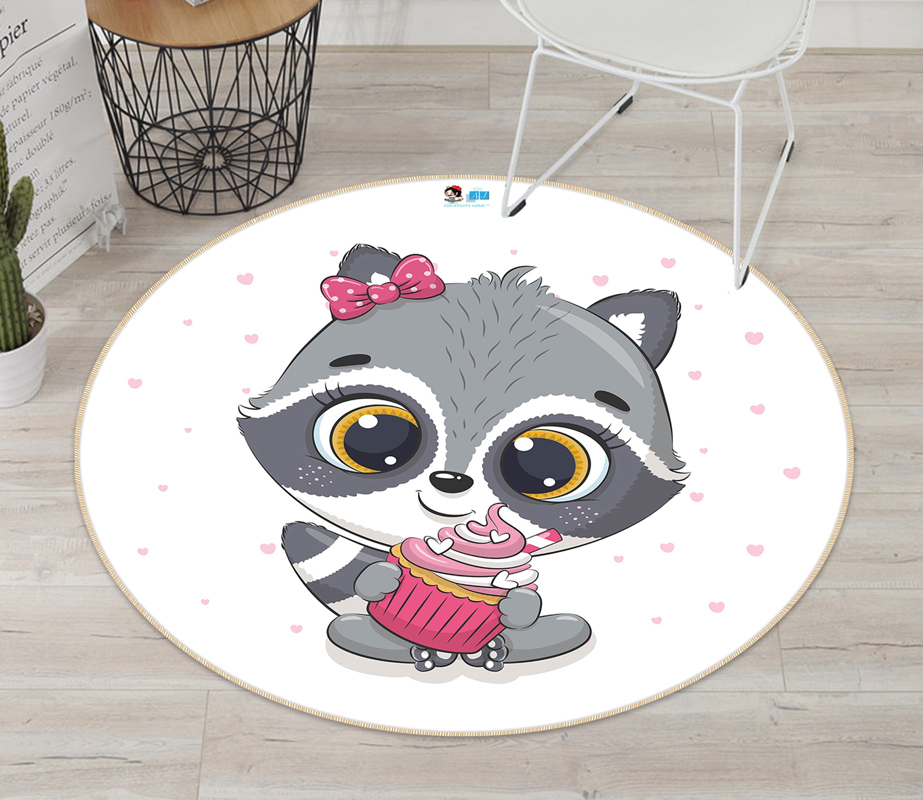 3D Cartoon Civet Cat 74214 Round Non Slip Rug Mat