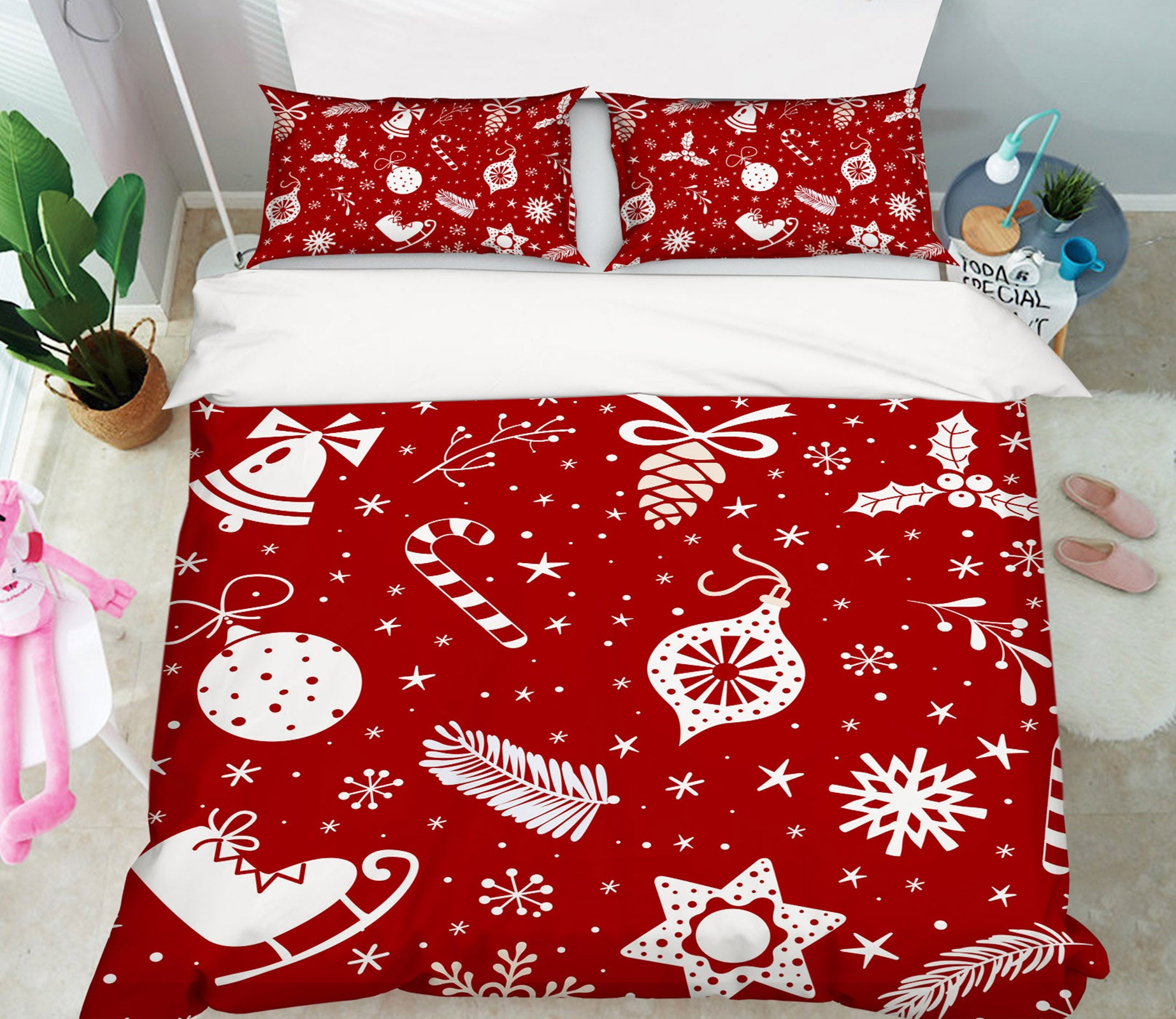 3D Red Christmas Pendant 61054 Bed Pillowcases Quilt