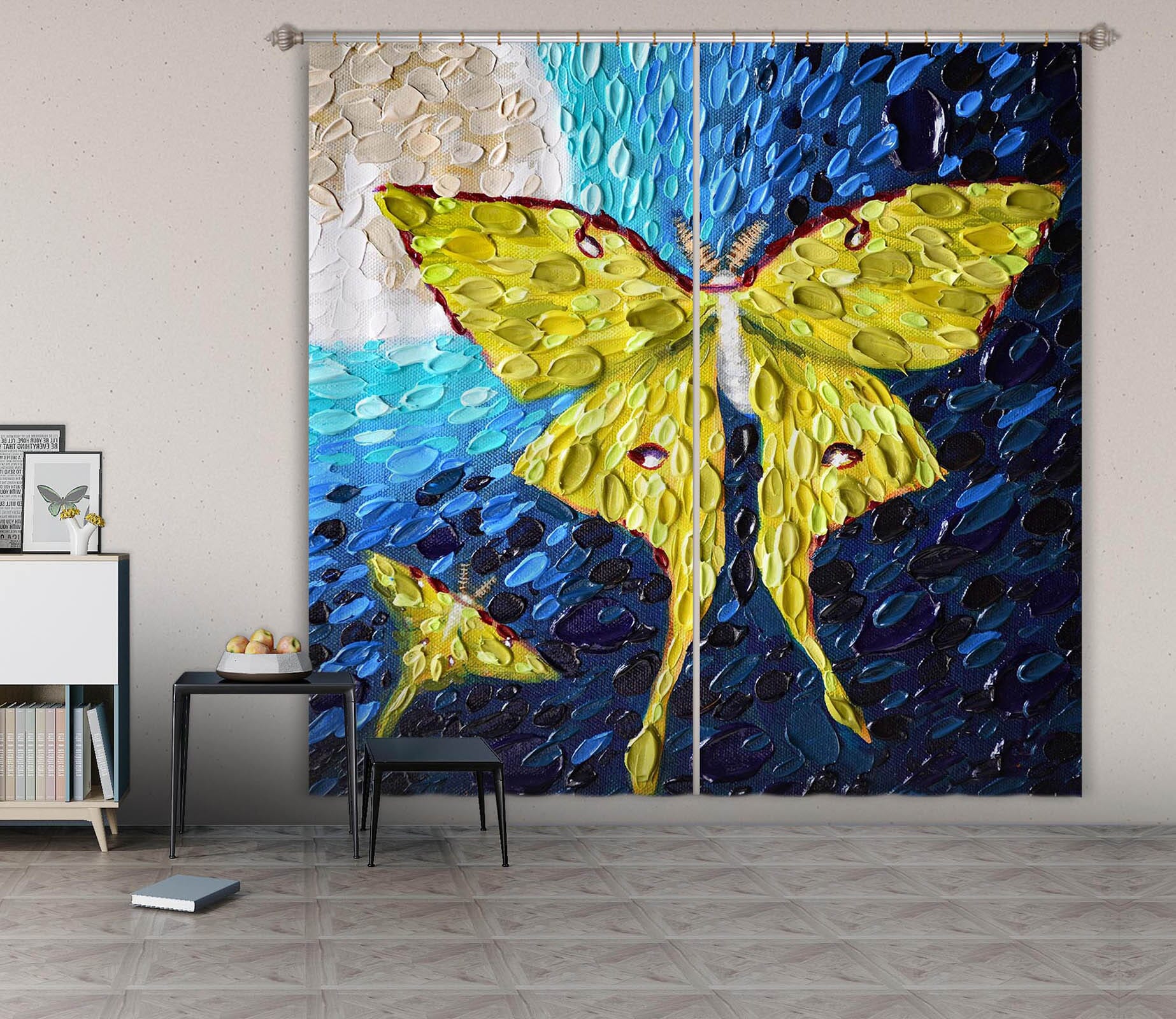 3D Yellow Butterfly 051 Dena Tollefson Curtain Curtains Drapes Curtains AJ Creativity Home 