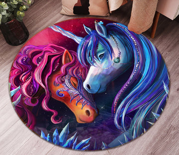 3D Red Blue Unicorn 83156 Rose Catherine Khan Rug Round Non Slip Rug Mat