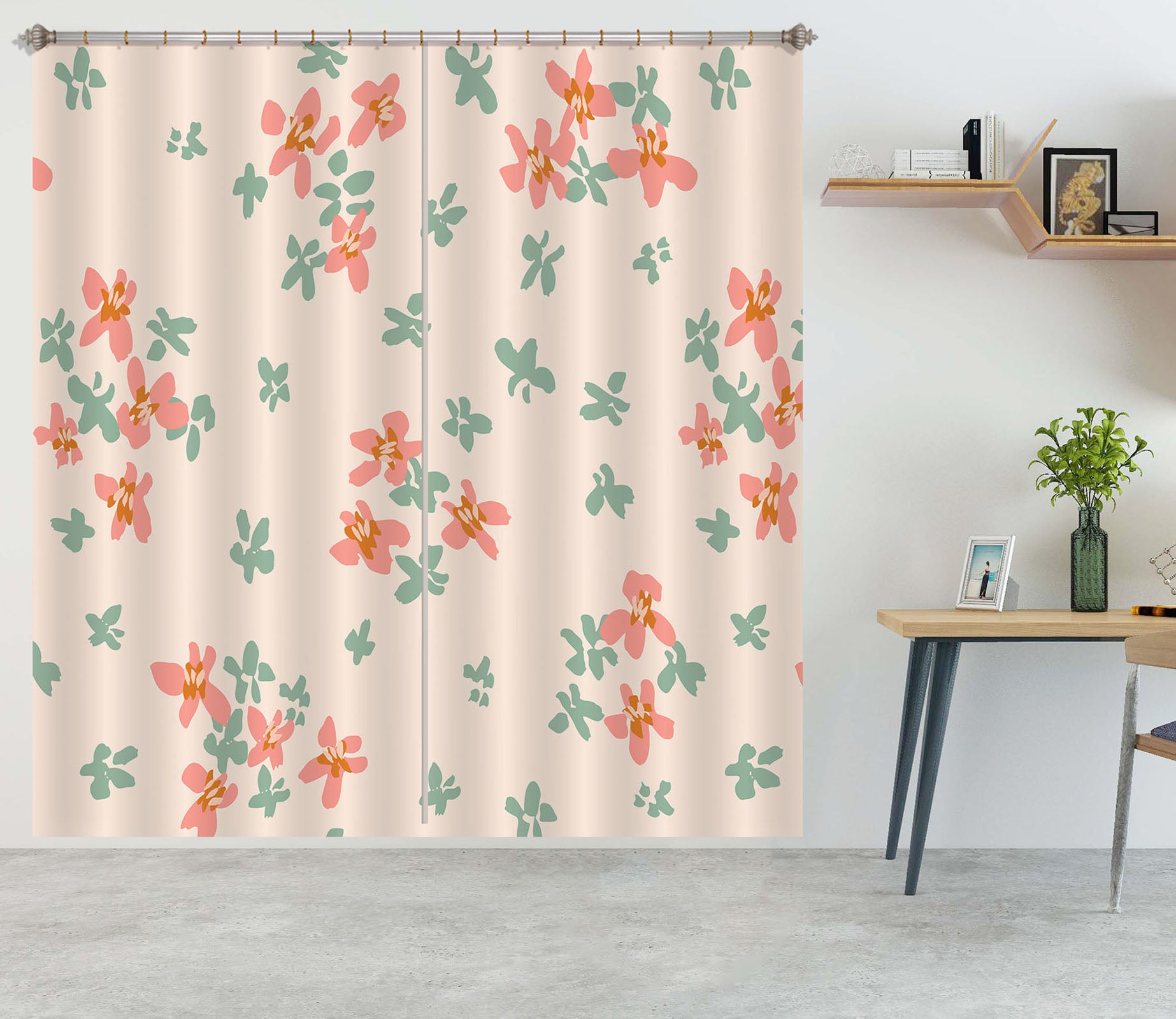 3D Green Red Floral 11174 Kashmira Jayaprakash Curtain Curtains Drapes