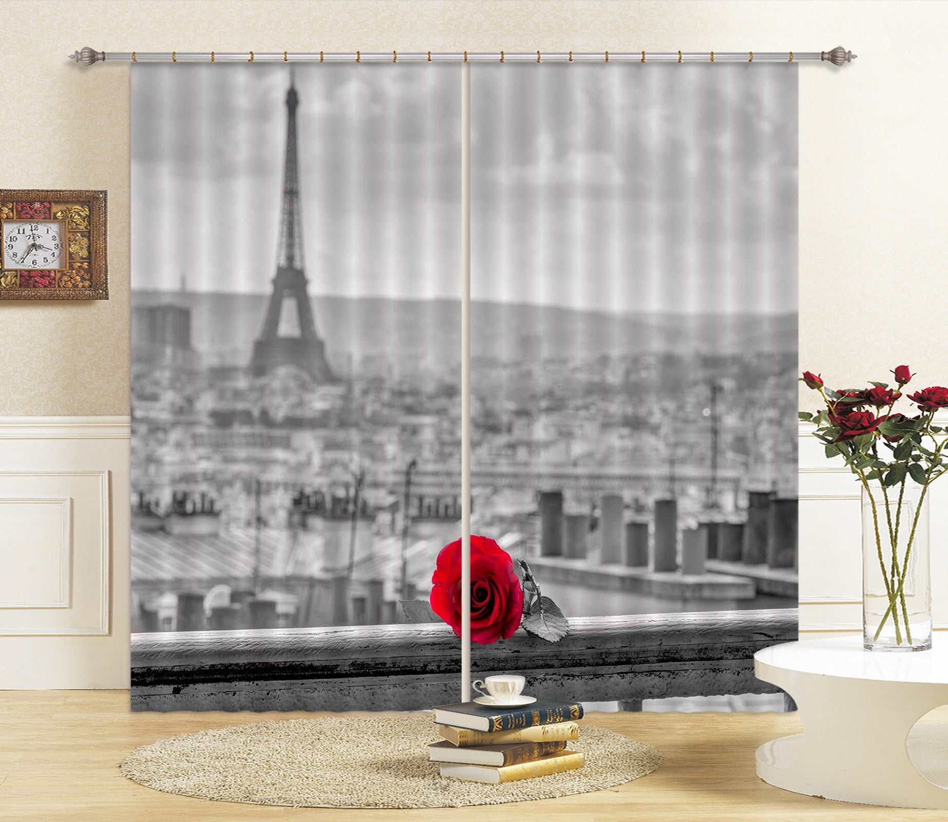 3D Rose Eiffel Tower 026 Assaf Frank Curtain Curtains Drapes