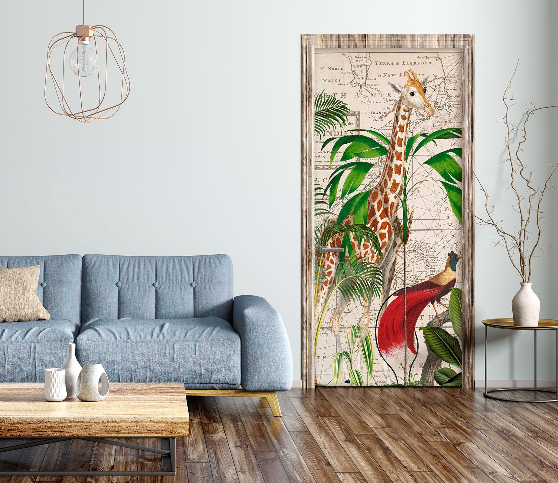 3D Leaves Giraffe Red Bird 11959 Andrea Haase Door Mural