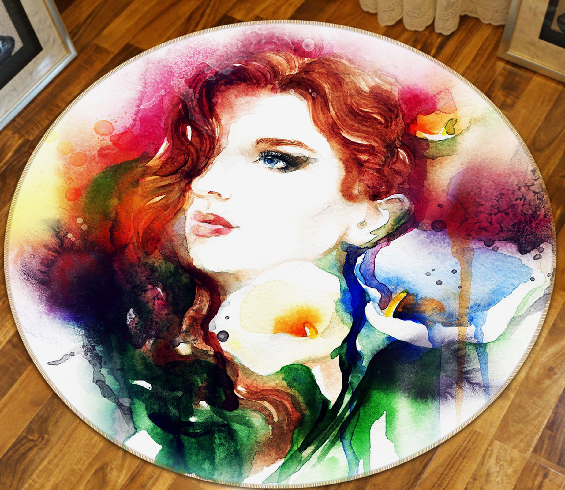 3D Flower Beauty 36222 Round Non Slip Rug Mat