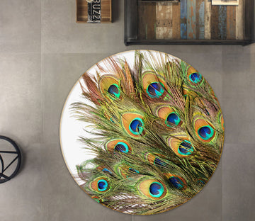 3D Peacock Feather 29101 Round Non Slip Rug Mat