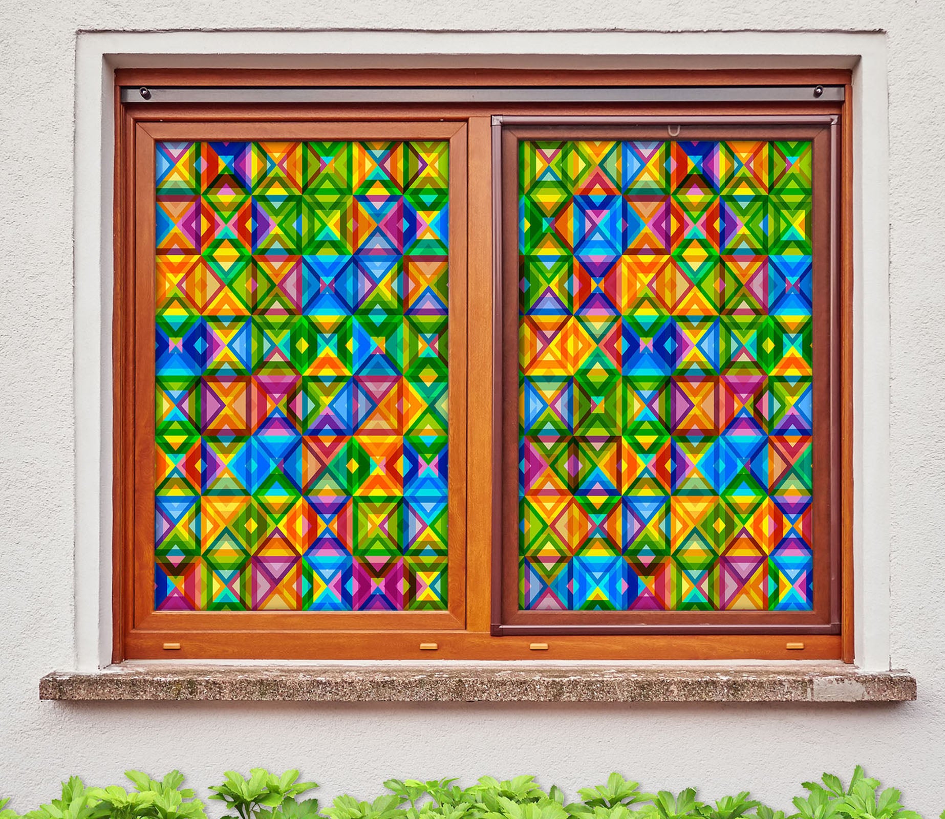 3D Square Shape 150 Window Film Print Sticker Cling Stained Glass UV Block