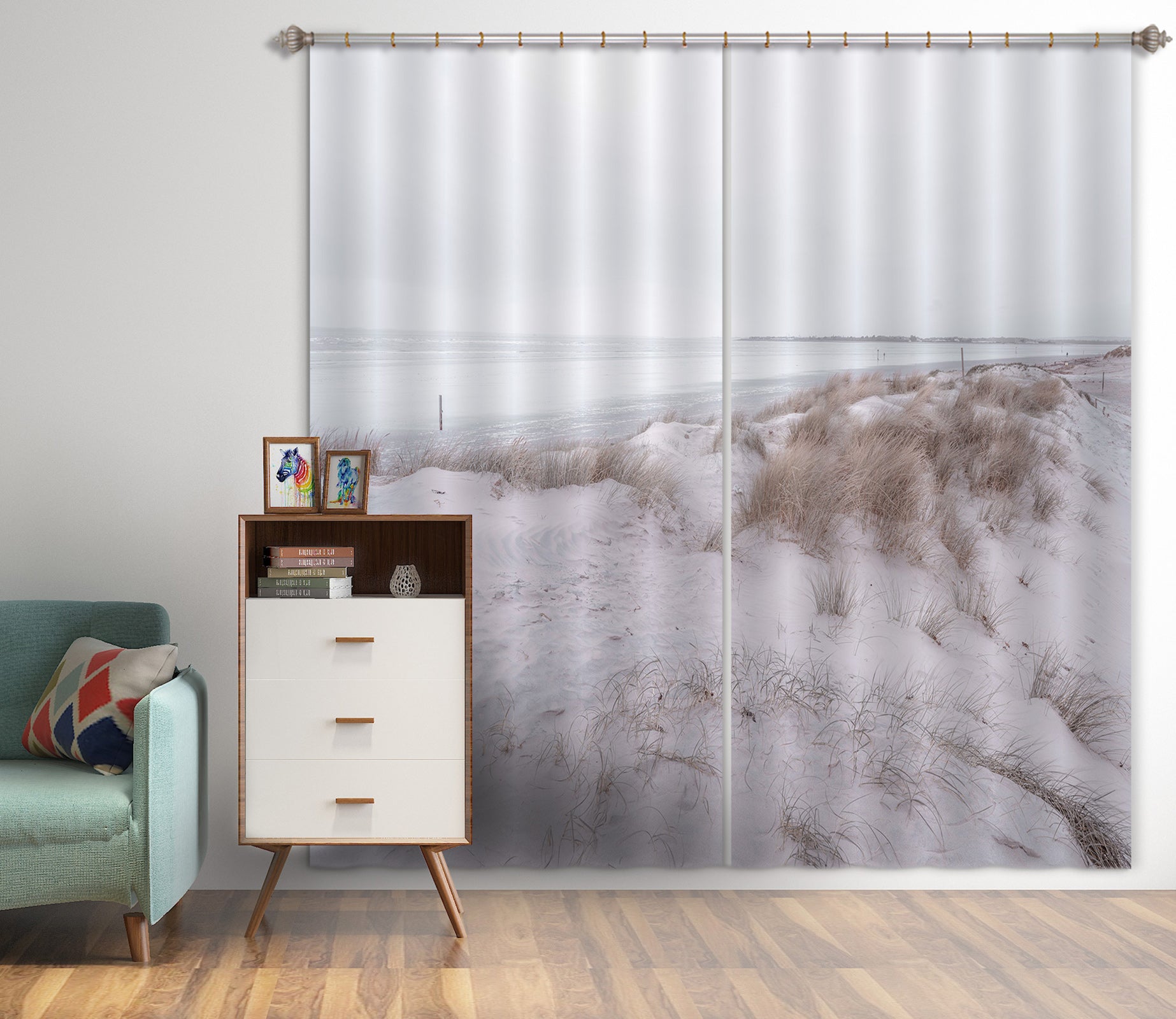 3D White Sand Grass 093 Assaf Frank Curtain Curtains Drapes