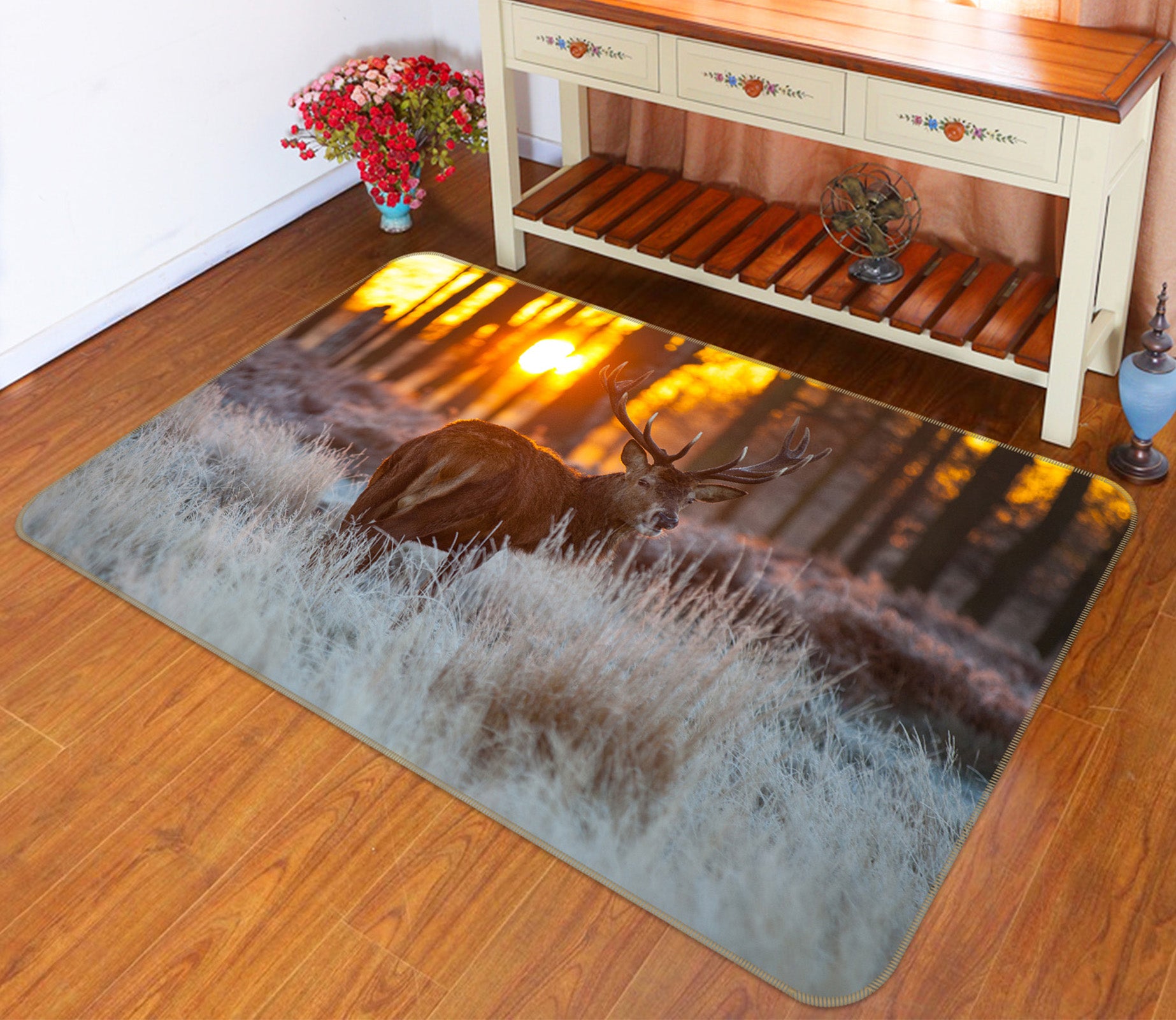 3D Deer Forest 68169 Animal Non Slip Rug Mat