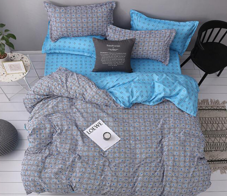 3D Gray And Blue Grid 5170 Bed Pillowcases Quilt