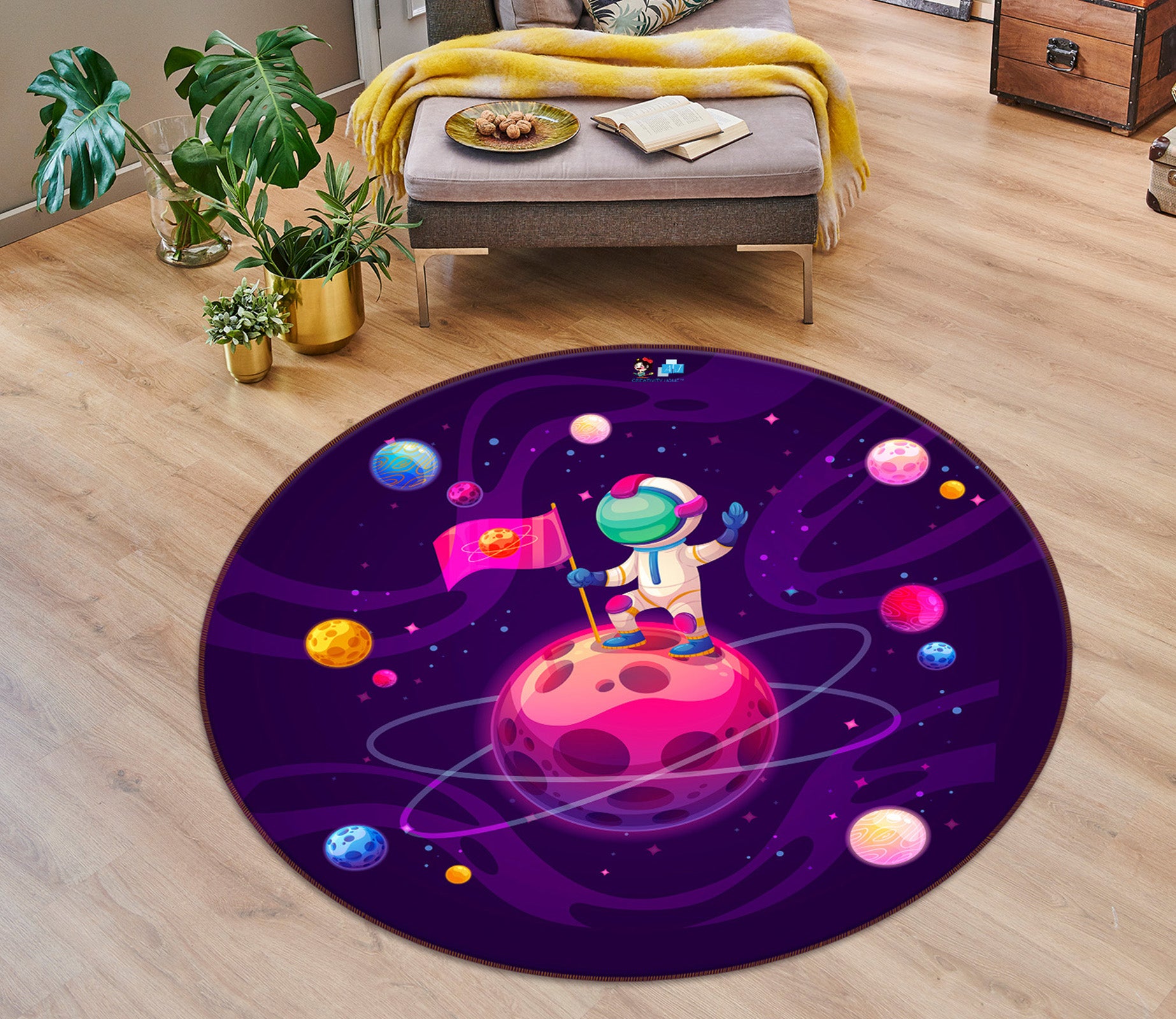 3D Planet Astronaut 75011 Round Non Slip Rug Mat