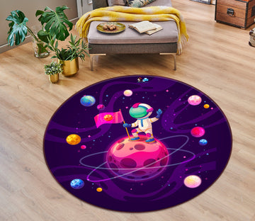 3D Planet Astronaut 75011 Round Non Slip Rug Mat